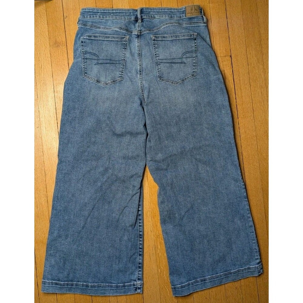 AEO American Eagle Womens Jeans 18 Short Wide Leg Super Stretch Blue Denim Pants - Picture 4 of 11